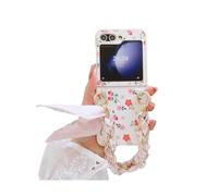 SCJLSDA Funda para Samsung Galaxy Z Flip 6/5 con diseño de flores, exquisito diseño de flores kawaii, bonita funda protectora para teléfono con bufanda de seda (Galaxy Z Flip 6, blanco)
