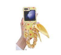 SCJLSDA Funda para Samsung Galaxy Z Flip 6/5 con diseño de flores, exquisito diseño de flores kawaii, bonita funda protectora para teléfono con bufanda de seda (Galaxy Z Flip 6, amarillo)