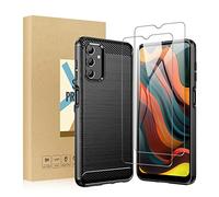 SCL Funda para Samsung Galaxy A04s Protector de pantalla y funda Samsung Galaxy A04s Funda Samsung Galaxy A04s, [2 unidades, dureza 9H] Protector de pantalla y fibra de carbono Diseño de textura