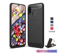 SCL Samsung Galaxy M20 Funda Samsung M20 Cover Samsung Galaxy M20, Exquisite Cubierta Protectora de Fibra de Carbono con Tecnología Antiarañazos y Absorción de Impactos (Negro)