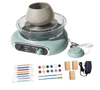 Sclmgo Rueda de Alfarería Mini Máquina Eléctrica Torno para Modelar Cerámica Kit de Escultura Herramienta Compacta con Control Manual Apta para Niños Adultos, Verde, Individual