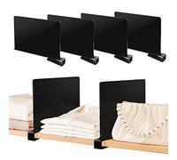 Sclvdi Separadores de estantes acrílicos, 4 Unidades, Organizador de estantes para Ropa, Bolsos, Libros, despensa, Dormitorio y Cocina, Separador de Armario Negro Ajustable para estantes de Madera