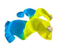 SCMYZLYD Atrezo para Danza del Vientre: abanicos, Abanicos de Baile con velos Seda Real, 1 par, sedas Hechas a Mano, Colores Negro, Rojo y Verde, L: 180 cm - 90(As Picture5,M 150cm 90cm)