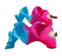 SCMYZLYD Atrezo para Danza del Vientre: abanicos, Abanicos de Baile con velos Seda Real, 1 par, sedas Hechas a Mano, Colores Negro, Rojo y Verde, L: 180 cm - 90(As Picture13,XL 230cm 90cm)