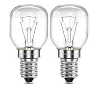 SCNNC 2 lámparas E14, 300°, resistente al calor, 230V, regulables, 29x59mm, bombilla E14, luz blanca cálida 2700K, microondas, horno, lámpara de sal, nevera