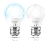 SCNNC G45 Bombilla LED con Sensor Crepuscular E27 5W Blanco Frio 6500K, Encendido Apagado Automático, Bombilla LED Sensor Crepuscular E27 Exterior para Pasillo Jardín Porche Terraza, 2 Piezas
