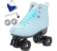 SCNUT Patines de piel sintética negra para mujer y hombre, patines clásicos de doble fila, ajustables, para exteriores, interiores, cuatro patines y roller derby (rueda verde negra, 46-mujer 12