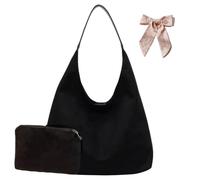 SCOFY FASHION Bolso de mano de piel sintética de ante sintético con bolsa, bolso de hombro para mujer, bolsos retro para viajes, escuela, universidad, trabajo, Black, One Size