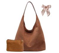 SCOFY FASHION Bolso de mano de piel sintética de ante sintético con bolsa, bolso de hombro para mujer, bolsos retro para viajes, escuela, universidad, trabajo, Brown, One Size