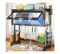 Scolapiatti da cucina sopra il lavello in Acciaio INOX a 3 livelli con Altezza regolabile e mobiletto Superiore - Organizzazione e stoccaggio salvaspazio sul bancone Della cucina