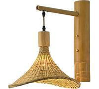 Sconces,Industrial Hand-Woven Rattan Lampshade Hanging Lamp with Base, Farmhouse Rustic Wall Mounted Light Decoration for Living Room Bedroom Corridor Lantern(11.8 * 7.