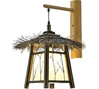 Sconces,Industrial Hand-Woven Rattan Lampshade Hanging Lamp with Base, Farmhouse Rustic Wall Mounted Light Decoration for Living Room Bedroom Corridor Lantern(9.8 * 11.