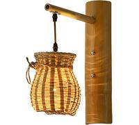 Sconces,Industrial Hand-Woven Rattan Lampshade Hanging Lamp with Base, Farmhouse Rustic Wall Mounted Light Decoration for Living Room Bedroom Corridor Lantern(7.8 * 8.2