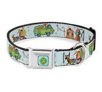 Scooby Doo - Collar para mascotas, collar de perro, hebilla de cinturón de seguridad de metal, escenas e iconos navideños de Scooby Doo, color azul bebé, 13 a 17 pulgadas, 1.5 pulgadas de ancho