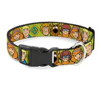 Scooby Doo - Collar para mascotas, collar de perro, hebilla de plástico, caras de personajes de Scooby Doo de primer plano, verde, 8.5 a 12 pulgadas, 0.5 pulgadas de ancho