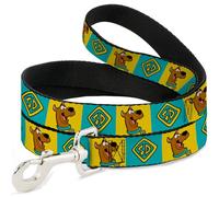 Scooby Doo Correa para Mascotas, Correa para Perro, Scooby Doo Pose y Bloques de Placa de Perro Amarillo Azul, 4 pies de Largo 1.0 Pulgadas de Ancho