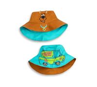 Scooby-Doo! Sombrero de Pescador Reversible para niños | Marrón con Cara diseño de máquina misteriosa Azul | Sombrero de protección Solar Unisex al Aire Libre