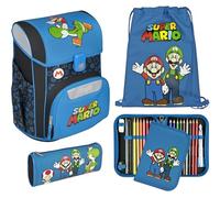 Scooli - EasyStart set de mochila escolar - mochila escolar ergonómica para primaria - set de varias piezas - Super Mario