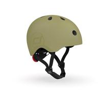 Scoot and Ride & Kid - Casco para niños de tamaño pequeño a pequeño (51-55 cm), Ajustable, diseño Ligero, ventilación Transpirable, Hebilla magnética, Certificado de Seguridad, Color Verde Oliva
