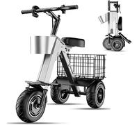 Scooter de Movilidad de 3 Ruedas para Adultos, Triciclo eléctrico Plegable con Motor de 450 W, batería extraíble, Pantalla LED, Asiento cómodo para Viajar y