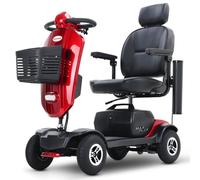 Scooter de movilidad MAX PLUS rojo, scooter eléctrico para personas mayores con motor de 300 W, autonomía de 25 km, capacidad de carga de 136 kg, asiento giratorio y neumáticos de aire de 9 pulgadas