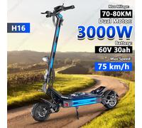 Scooter Eléctrico FREEBOY H16, 3000W, Motor Dual, Batería de 60V 30AH, Scooter Eléctrico Urbano para Adultos, Neumático de 11 Pulgadas 3000W 60V 30AH
