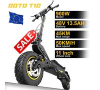 Scooter Eléctrico Ootd T10 de 11 Pulgadas con Motor de Vanguardia de 900W 48V 13.5Ah, Scooter Eléctrico Urbano con Juego de Luces LED OOTD T10 13.5AH Yellow