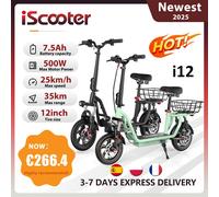 IScooter i12 Patinete eléctrico con asiento y cesta, 12 pulgadas, 500W, plegable, 36V 7.5Ah, Negro