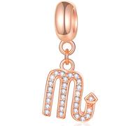Scorpio Zodiaco Signo Charms se ajusta a Pandora Charm Bracelet - Oro rosa 925 Colgante de collar de escorpio de plata de ley, 12 constelaciones CZ Cuentas de escorpión, Regalos para hijo/Halloween