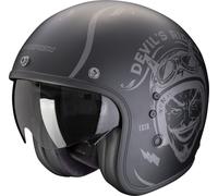Scorpion Belfast Evo Romeo Casco Jet, negro-plata, tamaño L para Hombres