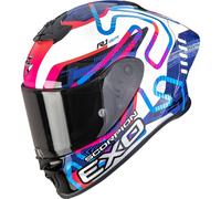 Scorpion EXO-R1 Evo II Air Cornering Casco integral, blanco-rosa-azul, tamaño M para Hombres