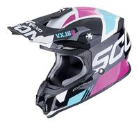 Scorpion VX-16 Evo Air Analog, casco de motocross M male Negro/Blanco/Azul Claro/Fucsia