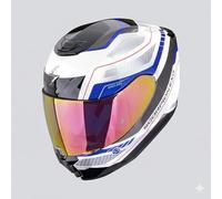 Scorpion, Exo-391, Cascos De Motocicleta Completos, Leo Blanco Azul , Talla S, Admirador Unisex + Visera Rosa