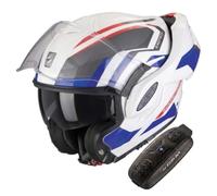 Scorpion Exo Tech NC Casco Pera Moto, Hombre, Furio Blanco Azul Rojo Talla M + INTERCOM UCOM2R Cellular Line
