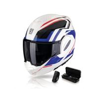 Scorpion Exo Tech NC Casco Pera Moto, Hombre, Furio Blanco Azul Rojo Talla S + AIRPODS Zero Cellular Line