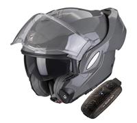 Scorpion Exo Tech NC Casco Pera Moto, Hombre, Nardo Grey, Gris Cemento, Talla S + INTERCOM UCOM2R Cellular Line