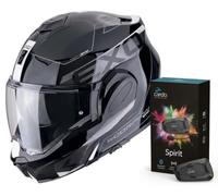 Scorpion Exo Tech NC Casco Pera Moto, Hombre, Traveller Negro Blanco , Talla XS + INTERCOM Cardo Spirit