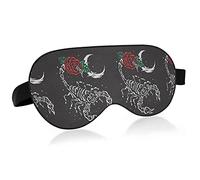 Scorpion Red Rose Flowers Crescent Moon On Black Eye Masks Cover Blocks Light Sleep Mask Shade Cover Blindfold Relaxing Eyeshade Cover con correa ajustable para la cabeza para hombres, mujeres y niños