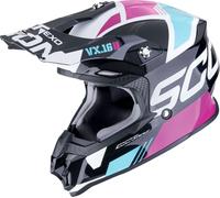 Scorpion VX-16 Evo Air Analog, casco de motocross XS male Negro/Blanco/Azul Claro/Fucsia