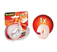 Scotch - 3M Scotch Ruban adhesif Crystal Clear 600, avec devidoir | Cinta adhesiva multiusos, adherencia fuerte y permanente; acabado transparente brillante para embalar, sellar y reparar