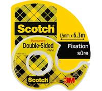 Scotch Cinta Adhesiva de Doble Cara - 1 Rollo en dispensador de mano, 12,7 mm x 6,3 m, Transparente - Adhesivo Permanente por Ambas Caras - Fuerte, Duradera y Segura para Fotos