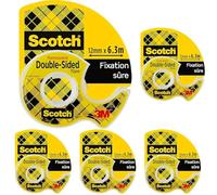 Scotch Cinta Adhesiva de Doble Cara - 1 Rollo en dispensador de mano, 12,7 mm x 6,3 m, Transparente - Adhesivo Permanente por Ambas Caras - Fuerte, Duradera y Segura para Fotos (Paquete de 5)