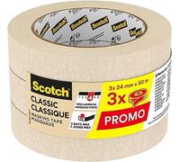 Scotch Cinta de Enmascarar Clásica, Beige - 24 mm x 50 m, Paquete de 3 Rollos - Cinta Adhesiva para Pintores, para Pintar y Decorar