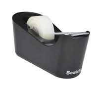 Scotch Dispensador de Cinta Adhesiva C18, Color Negro + 1 Rollo de Cinta Invisible Scotch Magic 19 mm x 33 m - Dispensador Rellenable para Escuela, Hogar y Oficina