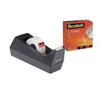 Scotch Dispensador de Cinta Negro C38 + Scotch Crystal Cinta, 1 Rollo de 19 mm x