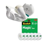 Scotch Dispensador para Cinta Adhesiva con Forma de Gato - Para Cinta de hasta 19mm de Ancho y 33m de Largo - Color Blanco + Scotch Cinta Adhesiva de Doble Cara