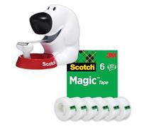 Scotch Dispensador para Cinta Adhesiva con Forma de Perro - Para Cinta de hasta 19mm de Ancho y 33m de Largo + Scotch Cinta Adhesiva de Doble Cara, Transparente - Adhesivo Permanente por Ambas Caras
