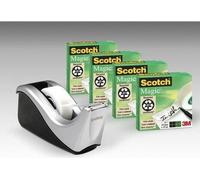 Scotch Dispensador rellenable plateado para Cinta Adhesiva - Incluye 4 rollos de 19mm x 33m - Para la Escuela, el Hogar y la Oficina