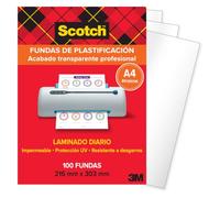 Scotch Fundas para Plastificar Térmicas A4, 80 Micras, 100 Fundas | Aptas para Fotos, Protección UV y Resistentes al Agua, Acabado Profesional para Certificados, Oficina, Escuela y Hogar