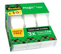 Scotch Magic Cinta Adhesiva Invisible - 2 Rollos de 19mm x 7,5m + 1 GRATIS - Cinta Adhesiva de Uso General para Reparación, Etiquetado y Sellado de Paquetes y Documentos